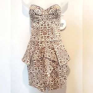 Maurie & Eve Citrine Peplum Dress Aztec Hazy Brown Pattern Mini NWT